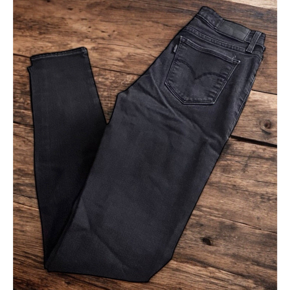 Levi's 711 Skinny Black Distressed Torn Jeans Sz 28 Midrise Stretch 30" Inseam - Picture 1 of 7
